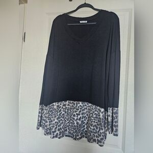 Cream N Sugar Black and Leopard Print Top